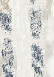 Abstract pattern of woven navy and cream blocks on a textured neutral background