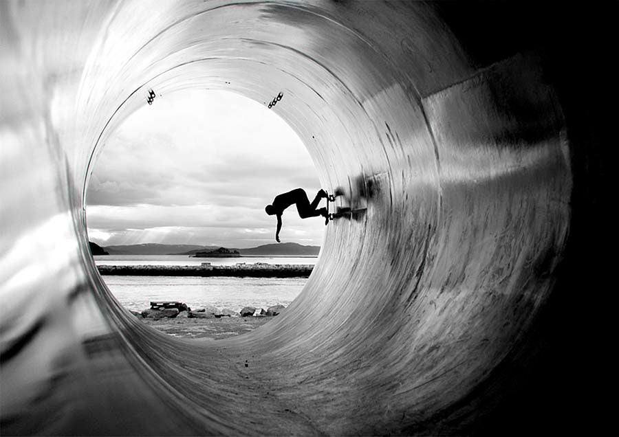 Skateboarding In Tunnel