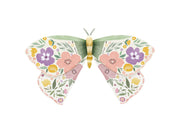 Symmetrical moth illustration with pastel floral wings on white background