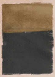 Abstract painting with gold band above charcoal band and blush edge border