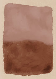 Abstract watercolour print with mauve-pink sky and rust-brown ground divided by a horizon line
