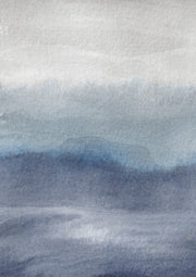 Abstract watercolor painting with horizontal grey and blue bands and paper texture.