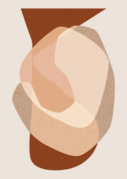 Abstract print of overlapping organic shapes in terracotta, blush and taupe with dot texture