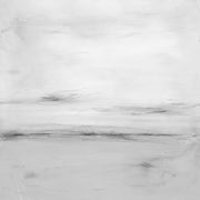 Abstract grey artwork with soft horizontal lines resembling a hazy horizon