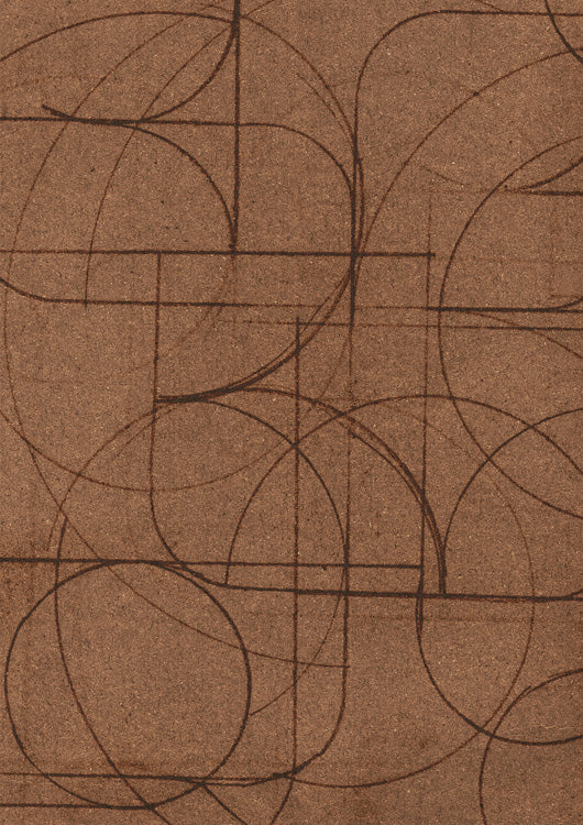 Geometric line drawing of overlapping circles on a textured brown background