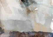 Abstract artwork with layered neutral bands, scratched lines and a dark textured lower border