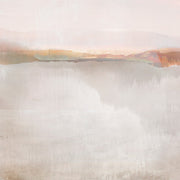 Abstract landscape print with pale pink sky, muted grey foreground and hazy textured horizon