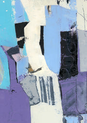 Abstract geometric painting in turquoise, purple, cream and black with textured surface